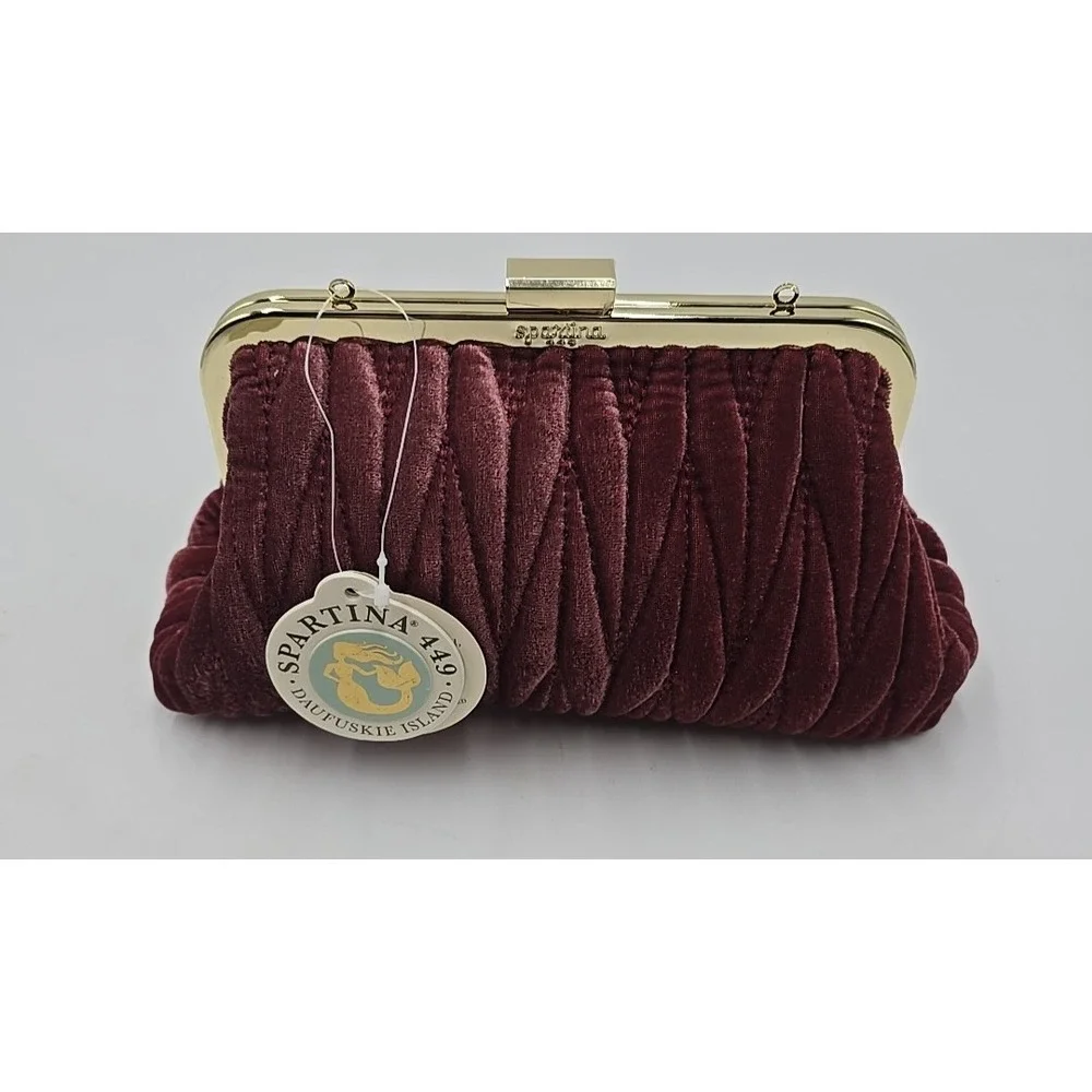 NWT Spartina‎ 449 Velvet Dusty Mauve Southern Old-money Kiss Lock Clutch Purse